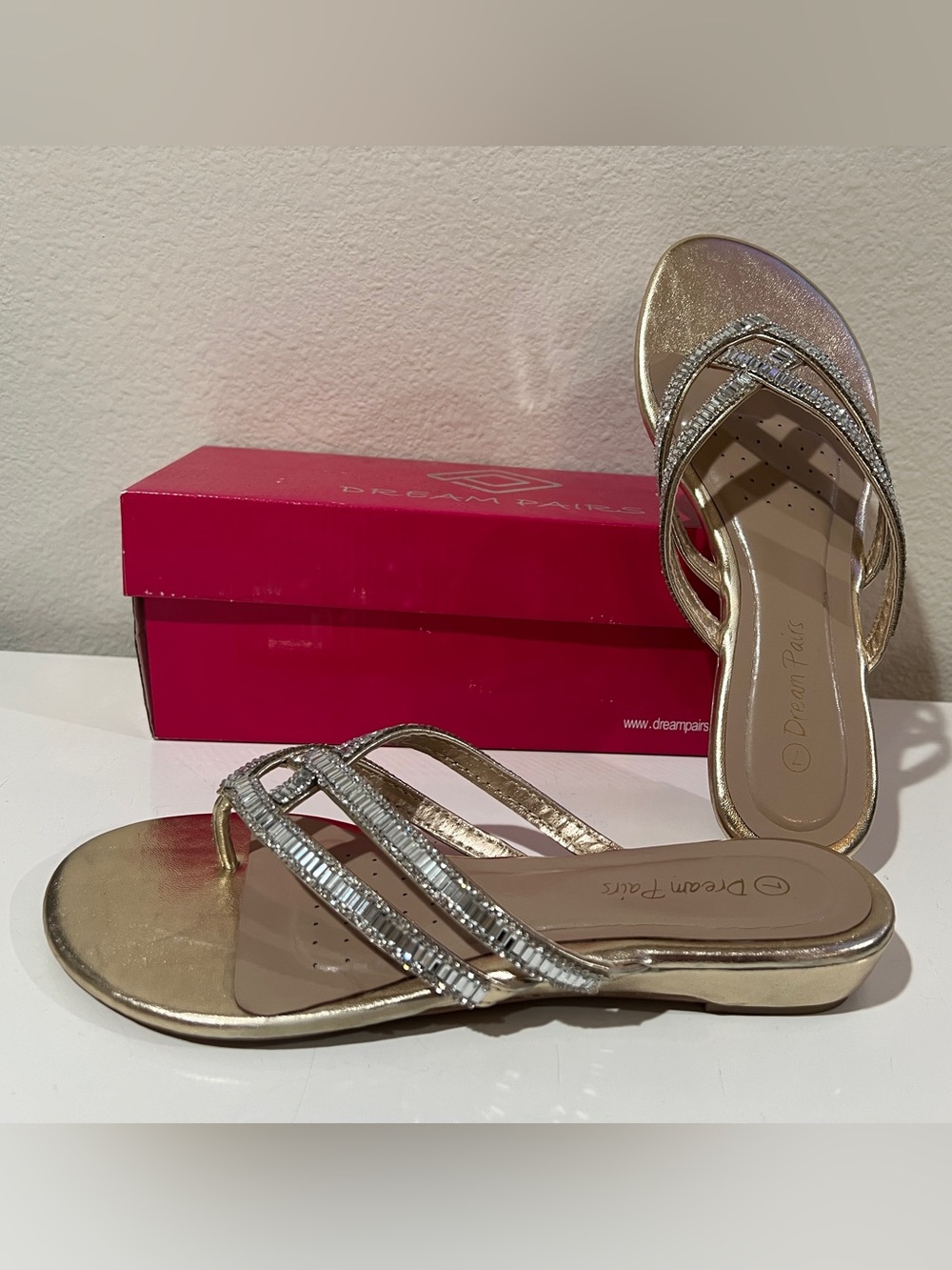 Dream Pairs Metallic Gold Rhinestone Strappy Women's Sandals